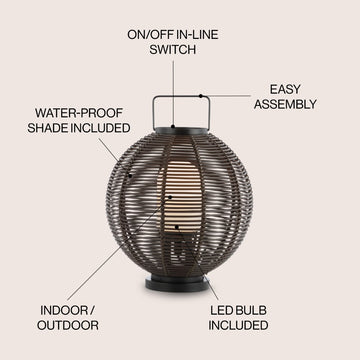 Jigu 22" Outdoor Woven Globe Asian LED Lantern - JONATHAN Y